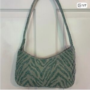 Viral Sea foam Green Beaded Animal Print Shoulder Beaded Bag handbag